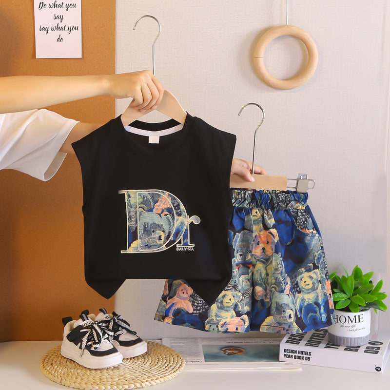 Boys' outfit new style, Korean version of summer clothing infants children, sleeveless bear design, stylish clothes for kids and babies