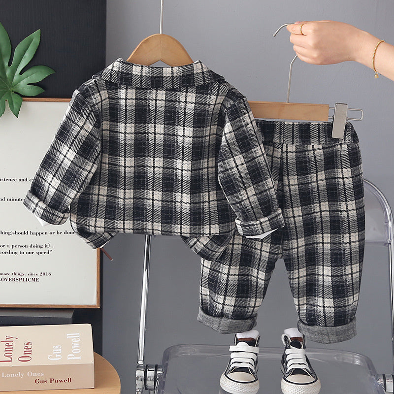 Baby Boy Spring and Autumn Stylish 3-Piece Children's Clothing Set: Infant Plaid Vest Suit for 1-Year-Old Boys