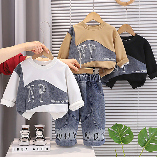 Cool and stylish 2026 trendy children's clothing fashionable baby long-sleeve outfit for 1-year-old boys, autumn suit wholesale