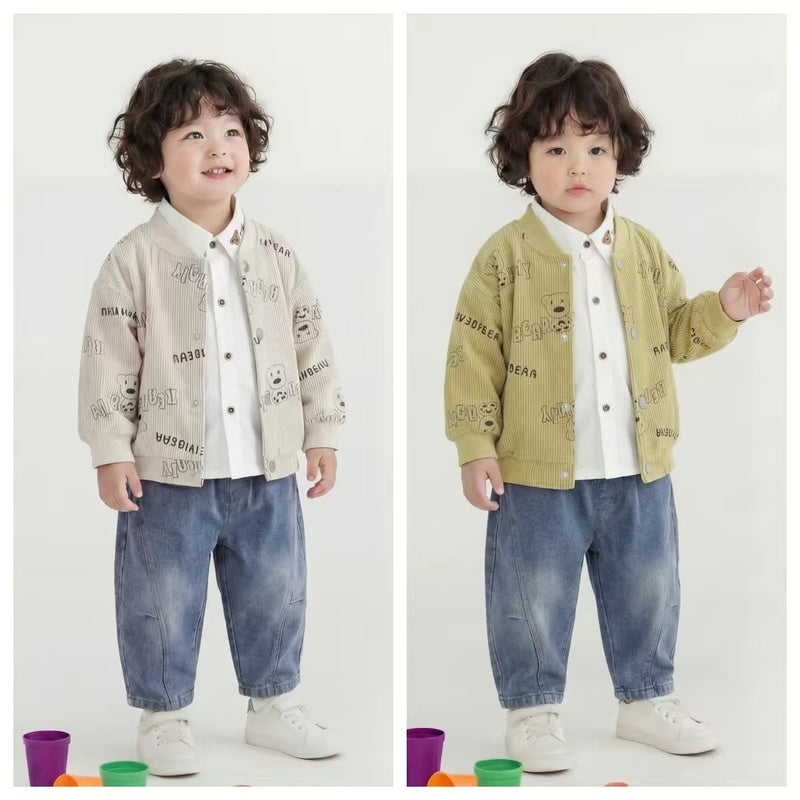 Clothes Spring and Autumn, Cute Casual Bear Shirt Boys, Long Sleeve Three-Piece Set for 0-2 Year Olds, Baby Jacket