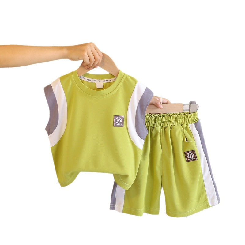 Boys' Outfit 2026 New Model Children's Sports Sleeveless Clothes Summer Thin Baby Vest Two-Piece Set Trendy