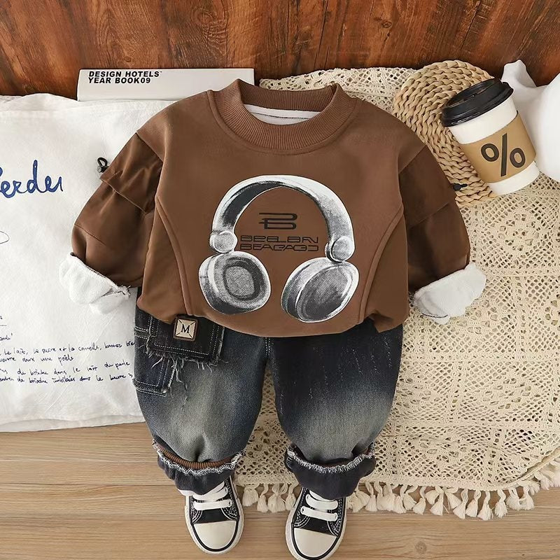 Boys' Autumn Baby Fleece Sweatshirt Two-Piece Set Children's Winter Infant Toddler Clothing Manufacturer One-Piece Dropshipping