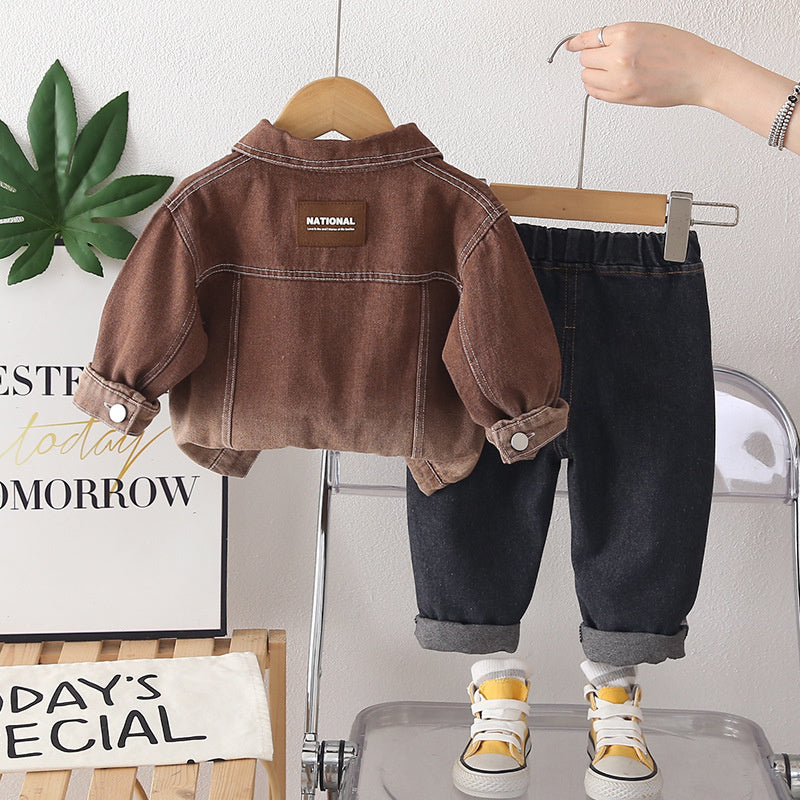 Boys' Outfit 2026 New Fashionable Denim Baby Boys, Spring and Autumn Two-Piece Trendy Set for Infants