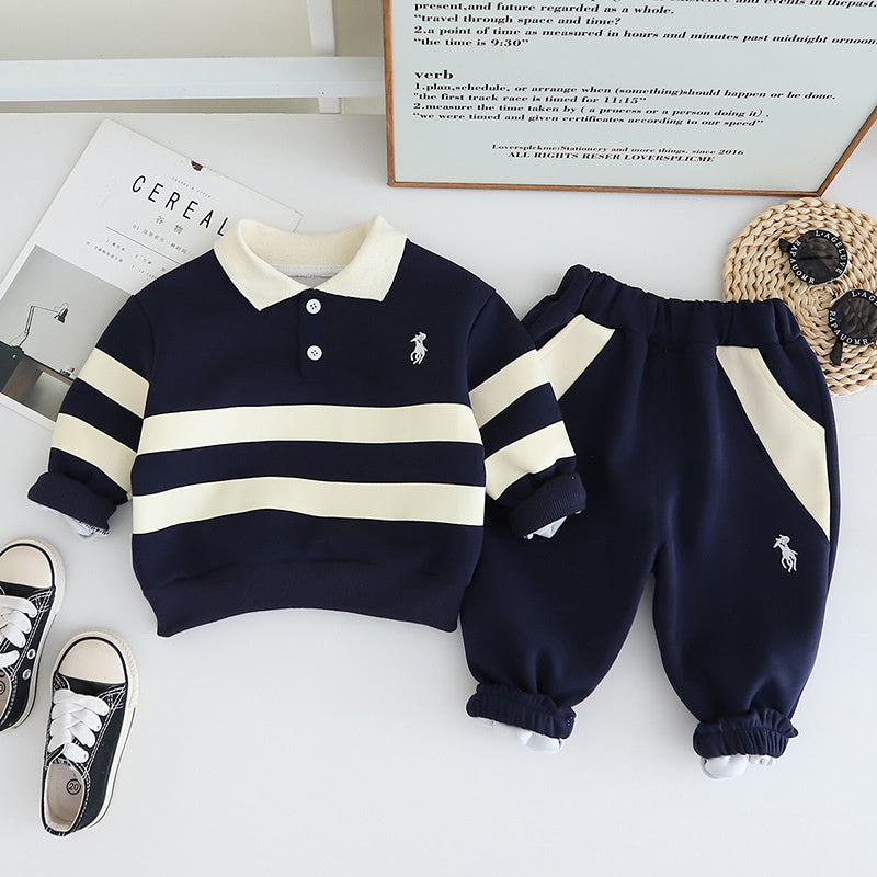 Wuxiaoqi Clothing 2025 Spring Autumn New Children's Set 0-4 Years Old Boys and Girls Embroidered Pony Logo Sweatshirt 2 Pieces