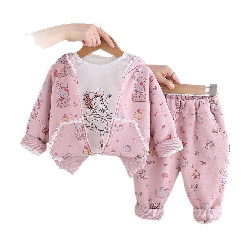 Trendy Girl's Outfit Fashionable Children's Clothing Korean Style Princess Outing Suit Baby Girl Spring Autumn Three-Piece Set