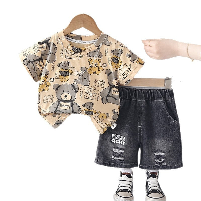 Boys' Outfit: Full-Print Bear Short-Sleeve Two-Piece Set, Baby Summer 2026 New Thin Fashionable Infant Trendy Clothing
