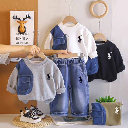 Boys' Suit 2026 New Children's Clothing Stylish Fashionable Embroidered Patchwork Baby Spring and Autumn Two-Piece Outfit
