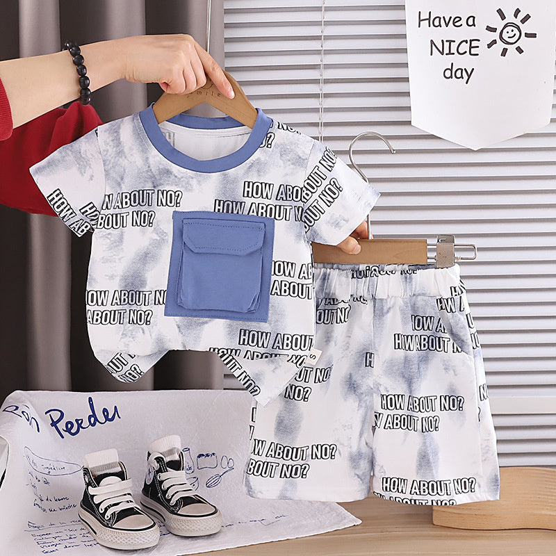 Boys' Outfit with Large Pockets, Short Sleeve Set, 2026 New Sporty Summer Thin Style for Little Kids, Stylish and Trendy