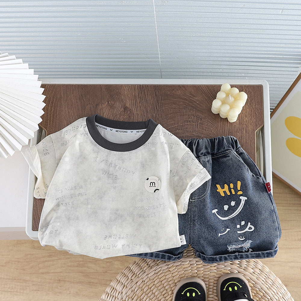 Boys' Outfit Set 2026 New Baby Summer Round-Neck Short-Sleeve Thin Korean Style Two-Piece Trendy Children's Clothing
