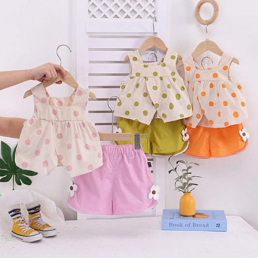Baby girl summer outfit, stylish fashionable two-piece set for one-year-old girls, thin vest and shorts baby clothes