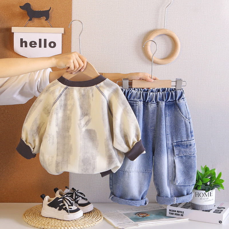 Stylish trendy boys' children's clothing, baby two-piece set, 2026 new model, infant spring and autumn clothes for children aged 1 to 5 years