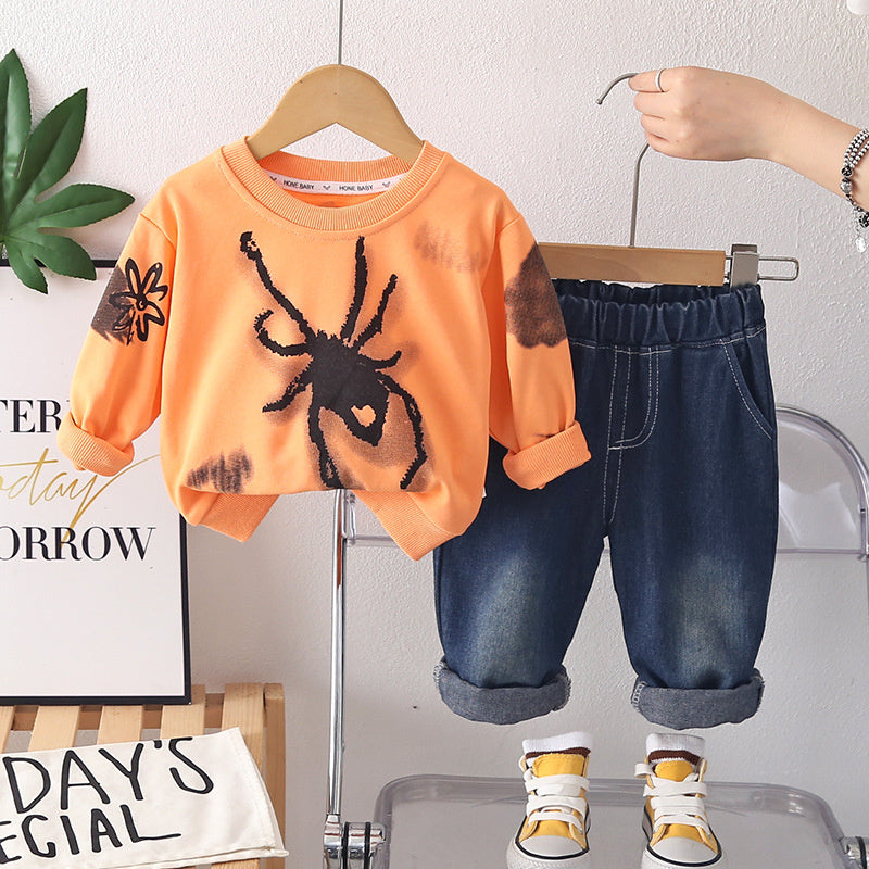 2026 Boys' Outfit Set Children's Autumn Clothing Stylish Spring Outfits for 1-6 Year Olds Cartoon Sweatshirt Baby Trend