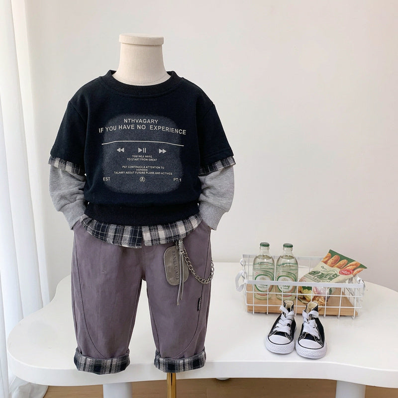 Boys' outfit, sporty fashionable, stylish spring autumn two-piece set with printed sweatshirt for toddlers and children