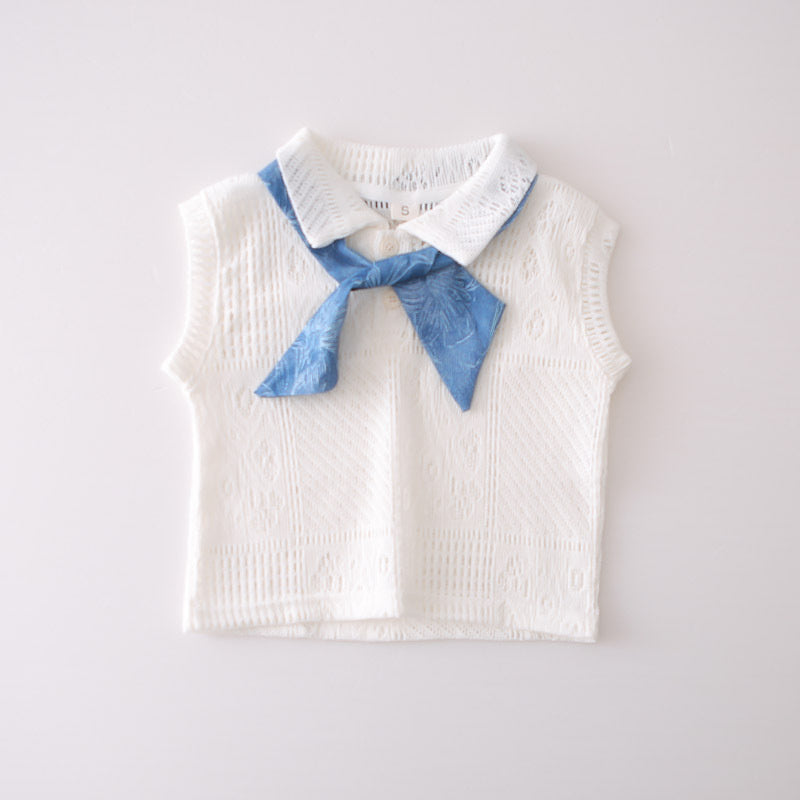 Girls' Summer Hollow Out Sleeveless Silk Scarf Vest Set 2026 New Fashionable Baby Clothes Children's Trendy Clothing