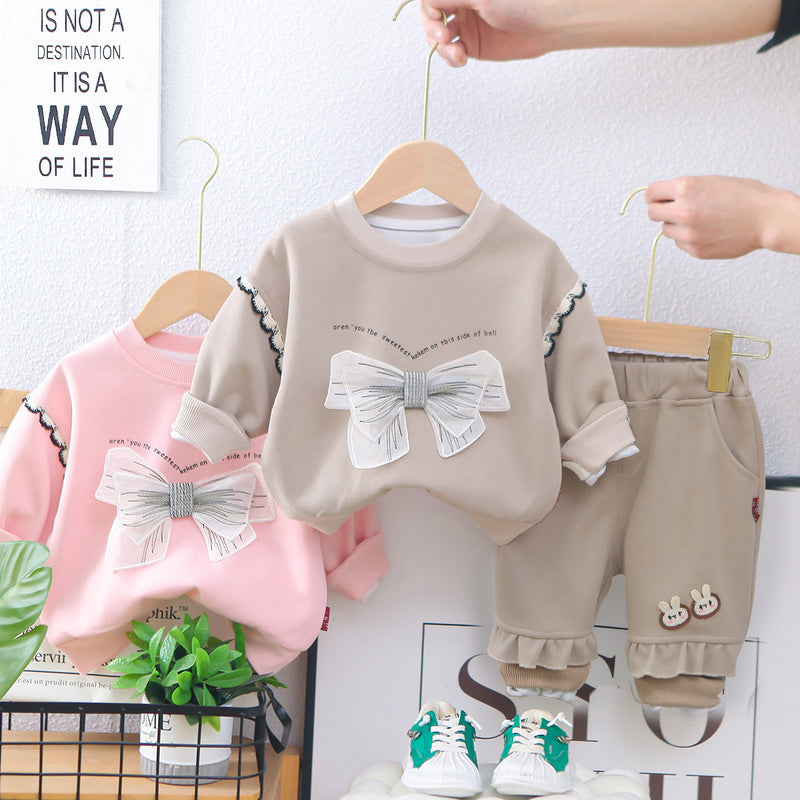 Girls' Outfit 2025 New Children's Clothing Baby Girl Spring and Autumn Stylish Butterfly Sweatshirt Korean Version Two-Piece Set Trendy