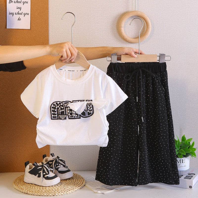 Baby Outfit 2026 New Style Girls' Short Sleeve Long Pants Two-Piece Summer Clothes Infant T-Shirt for 1-3 Year Olds Trendy