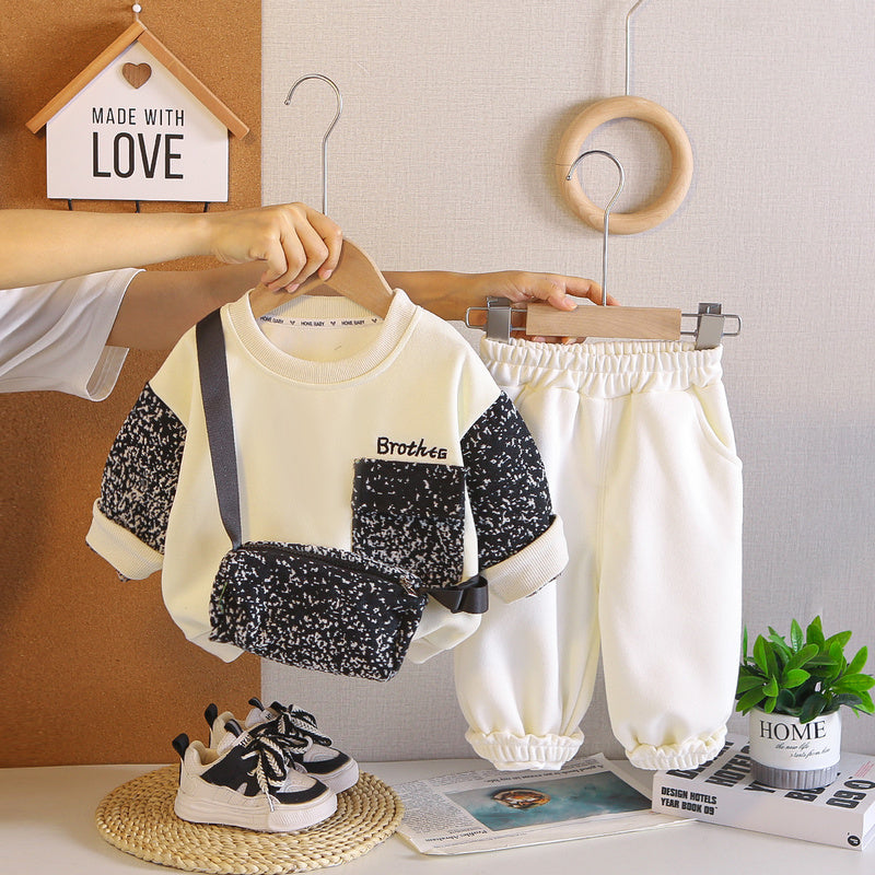 Boys' Outfit for Spring and 2026 New Style Baby Autumn Clothing Korean Version Casual Round Neck Hoodie Two-Piece Set Wholesale