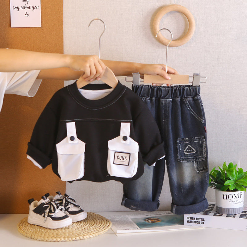 Boys' Suit Spring and Autumn 2026 New Fashionable Baby Boys 4-6 Years Old Children's Two-Pocket Sweatshirt Two-Piece Set Trendy