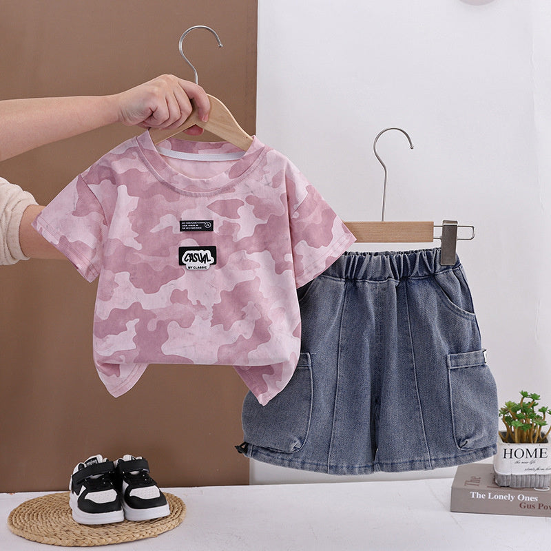 Outfit 2026 New Style Toddler Baby Summer Clothes Boys' Children's Camouflage Short Sleeve Two-Piece Set Trendy