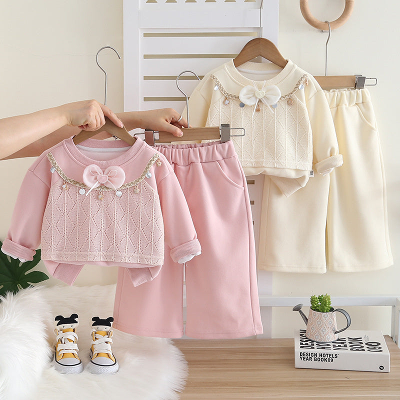 Foreign Trade Stylish Girl's Outfit 2025 New Baby Girl Casual Wear Children's Spring and Autumn Sweatshirt Two-Piece Set