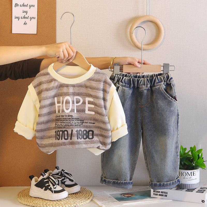 Baby Boy Outfit 2026 New Stylish Striped Sweatshirt and Sweatpants Boys' Spring Casual Two-Piece Set