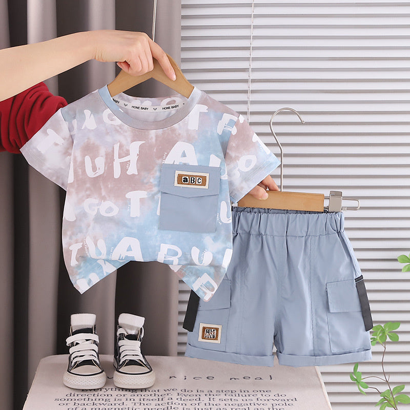 Boys' Outfit 2026 New Fashionable Two-Piece Set Baby Summer Thin Tie-Dye Short Sleeve Infant Casual Trendy
