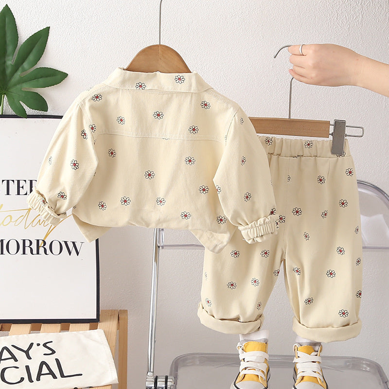2026 New Fashionable Spring Outfit 1-3-6 Years Old, Full Floral Print Long Sleeve Two-Piece Set for Baby Girls