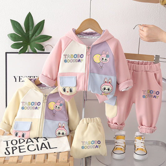 Girls' Outfit Spring and 2026 New Fashionable Children's Autumn Stylish Baby Girl Color-Block Cartoon Jacket Two-Piece Set