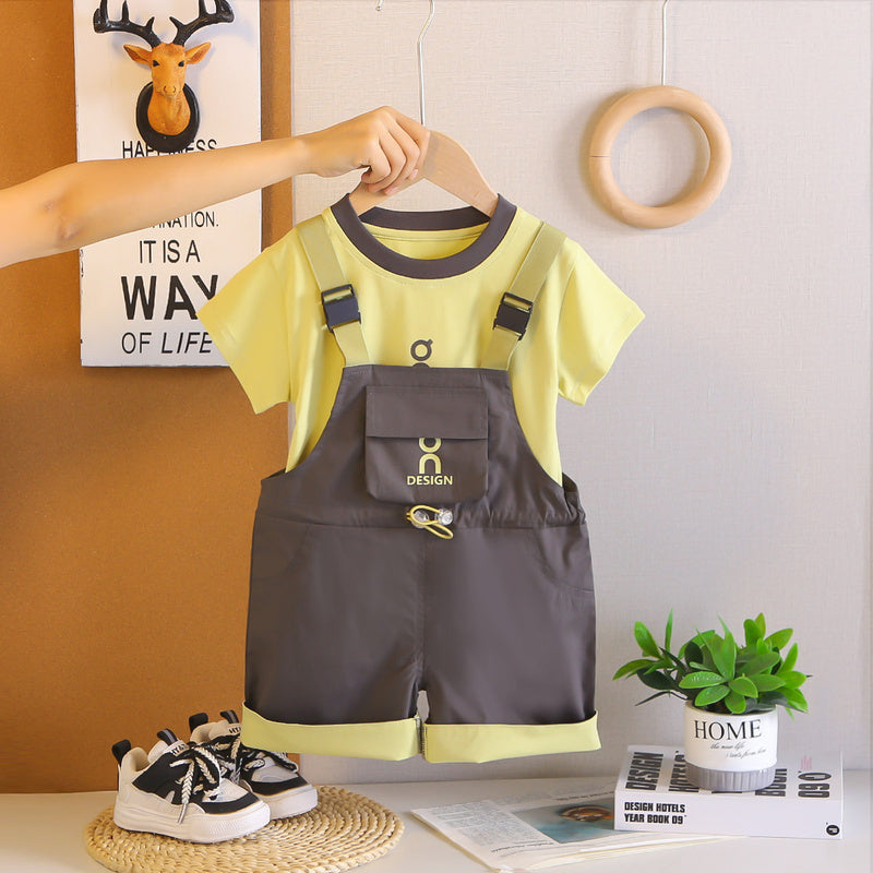 Summer Outfit 2026 New Style Baby Short-Sleeve Sports Children's Cargo Overalls Two-Piece Set Boys' Clothing