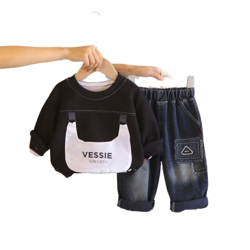 Boys' Suit 2026 New Style Baby and Autumn Large Pocket Sweatshirt Two-Piece Set Stylish Children's Spring Outfit Cool Clothes