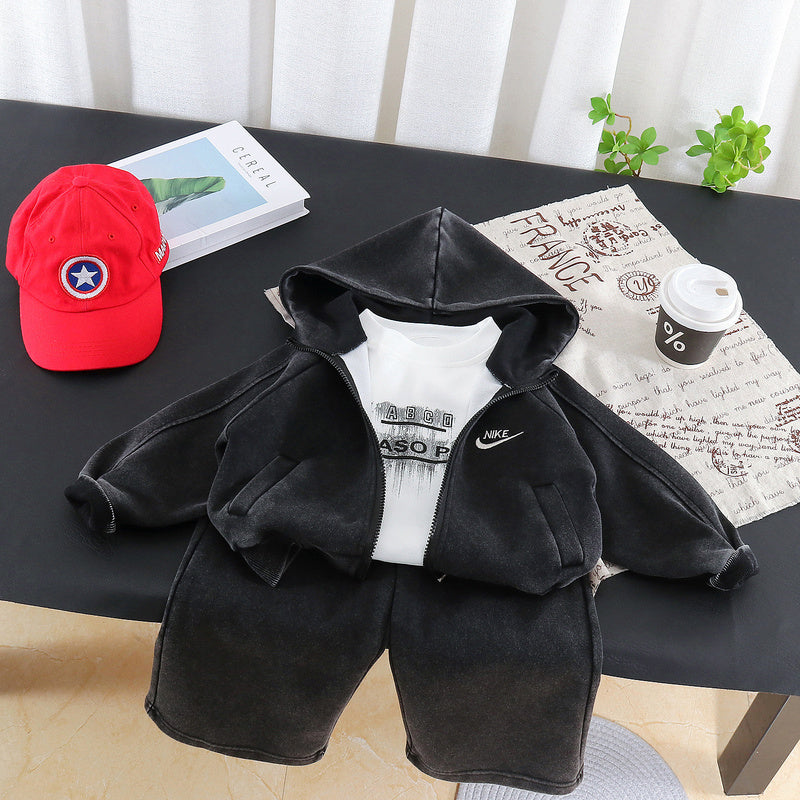 Children's Outfit 2026 New Style Boys' Stylish Spring and Autumn Clothes Toddler Baby Hoodie Three-Piece Set Wholesale