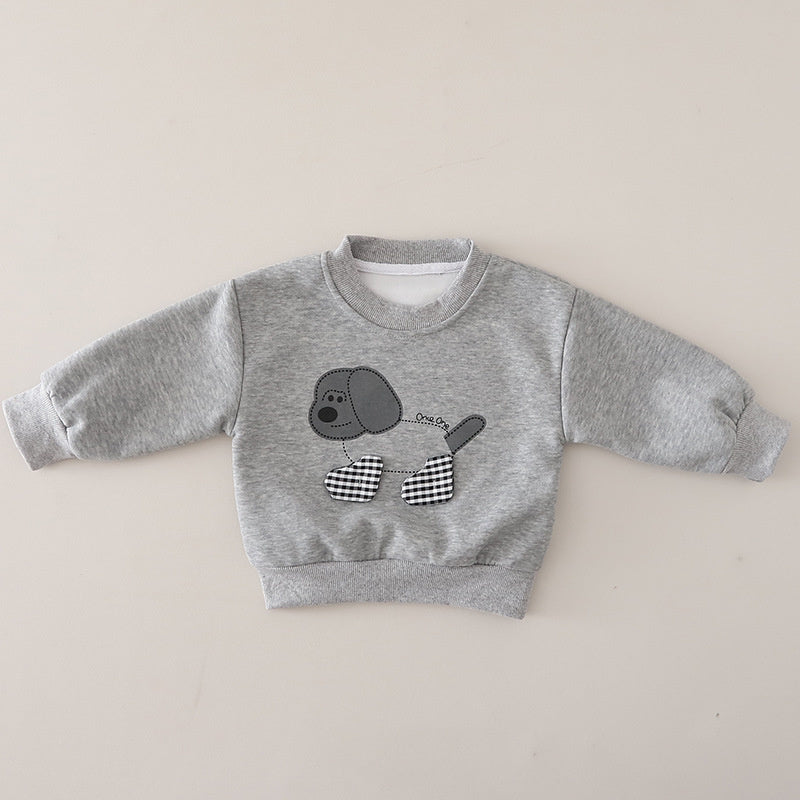 Boys' Spring and Outfit, New Autumn Style for Baby Boys, Casual Puppy Sweatshirt Two-Piece Set, Trendy Clothing