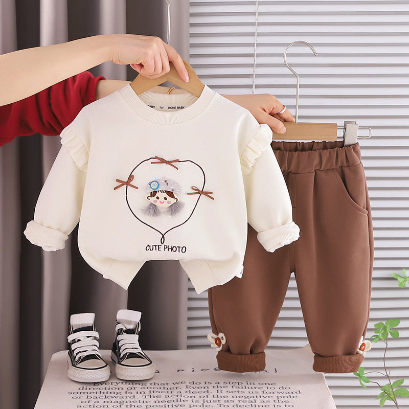 Girls' Outfit 2026 New Fashionable Children's Stylish Baby Girl Spring and Autumn Cute Sweatshirt Two-Piece Set Wholesale