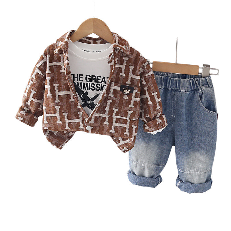 Boys' and Autumn Stylish Outfit 2026 New Model Toddler Letter Three-Piece Set Infant Spring Clothes Baby Trendy Clothing