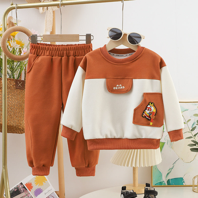 2025 New A-Class Boys Girls Baby Sweatshirt Spring and Autumn Golden Cudgel Free Rotation Children's Set