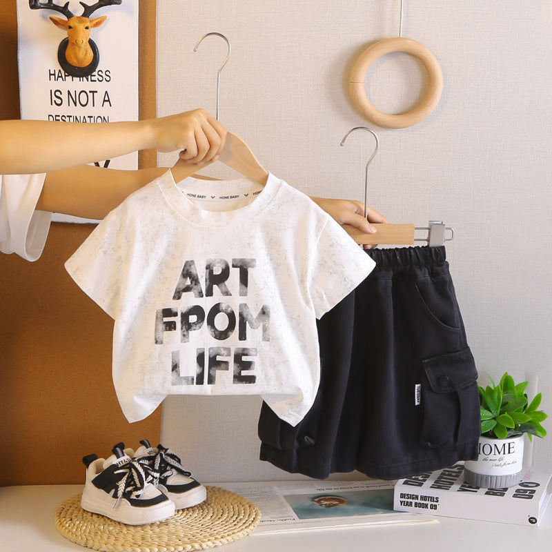 Boys' Outfit 2026 New Model Summer English-Style Short-Sleeve Two-Piece Set Baby Casual Clothes Children's Wear