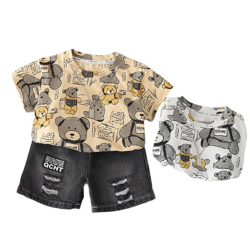 Boys' Outfit New Fashionable Children's Clothing Summer Baby Boy Cartoon Short Sleeve Two-Piece Set for Toddlers