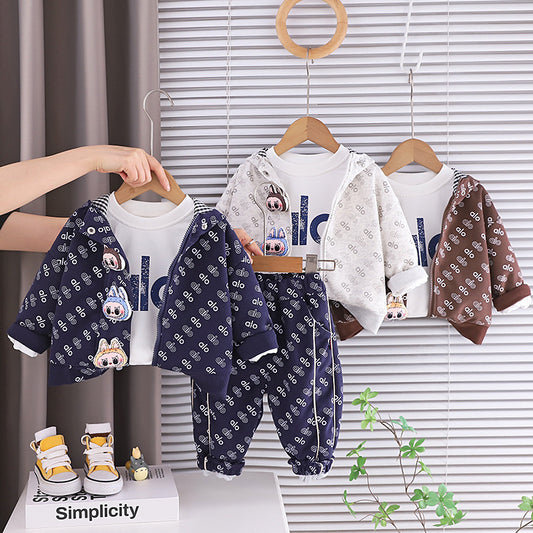 Boys' Outfit 2025 New Style 4: Stylish Children's Doll Three-Piece Set Spring and Autumn, Fashionable Clothing for 1-Year-Old Babies
