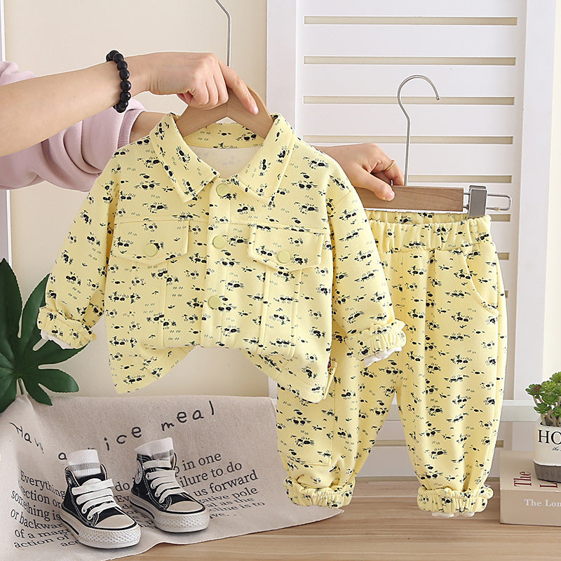 Girls' Outfit 2026 New Korean Style Fashionable Baby Spring and Autumn Full-Print Floral Long-Sleeve Two-Piece Set