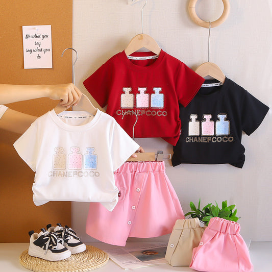 Girls' Outfit 2026 New Fashionable Children's Sleeve Short Skirt Two-Piece Set Baby Clothes Summer Toddler Clothing