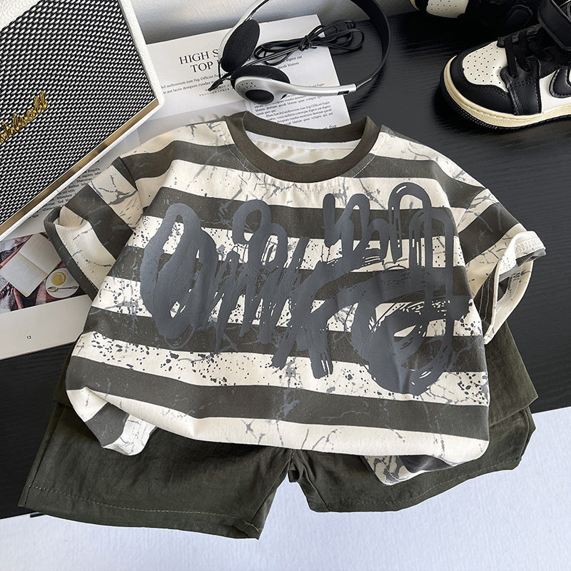 Boys' Outfit, Children's Short-Sleeve Set, 2026 New Fashionable Thin Casual Baby Summer Two-Piece Set