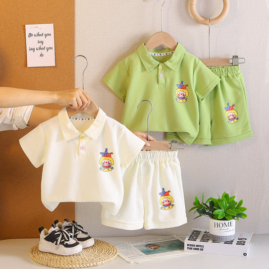 Children's Summer Outfit 2026 New Style Boys and Girls Baby Fashionable Cartoon Short Sleeve Shorts Sports Two-Piece Set