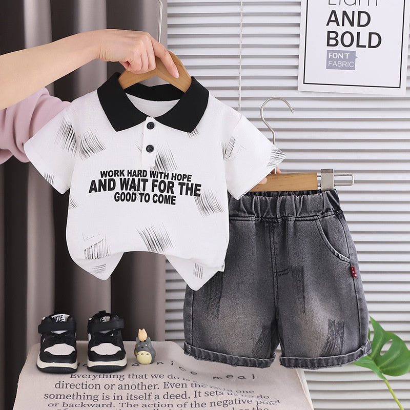 Baby short-sleeve children's outfit 2026 new style, graffiti print clothes, fashionable two-piece summer set for babies