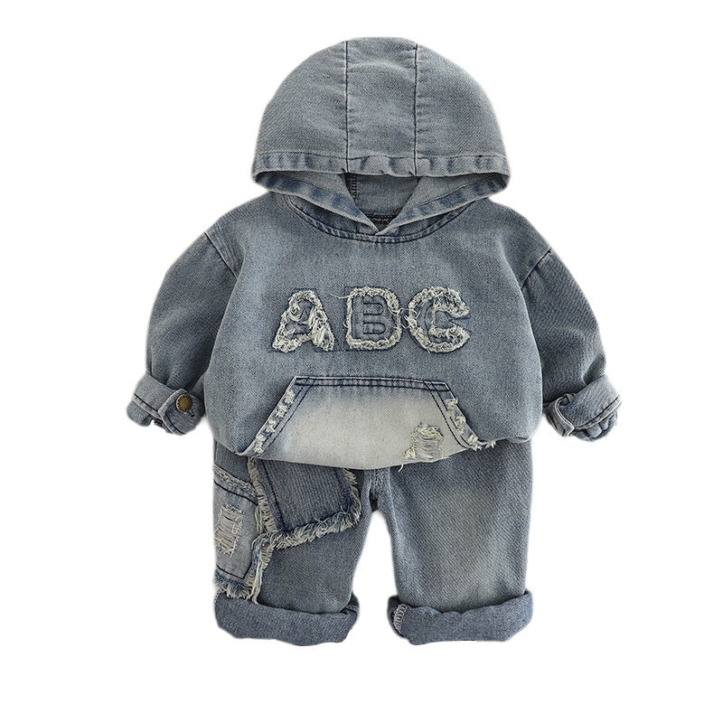 Spring Outfit 1-3-5 Years Old Denim Long Sleeve Two-Piece Set Children's Casual Clothing Boys' Clothes