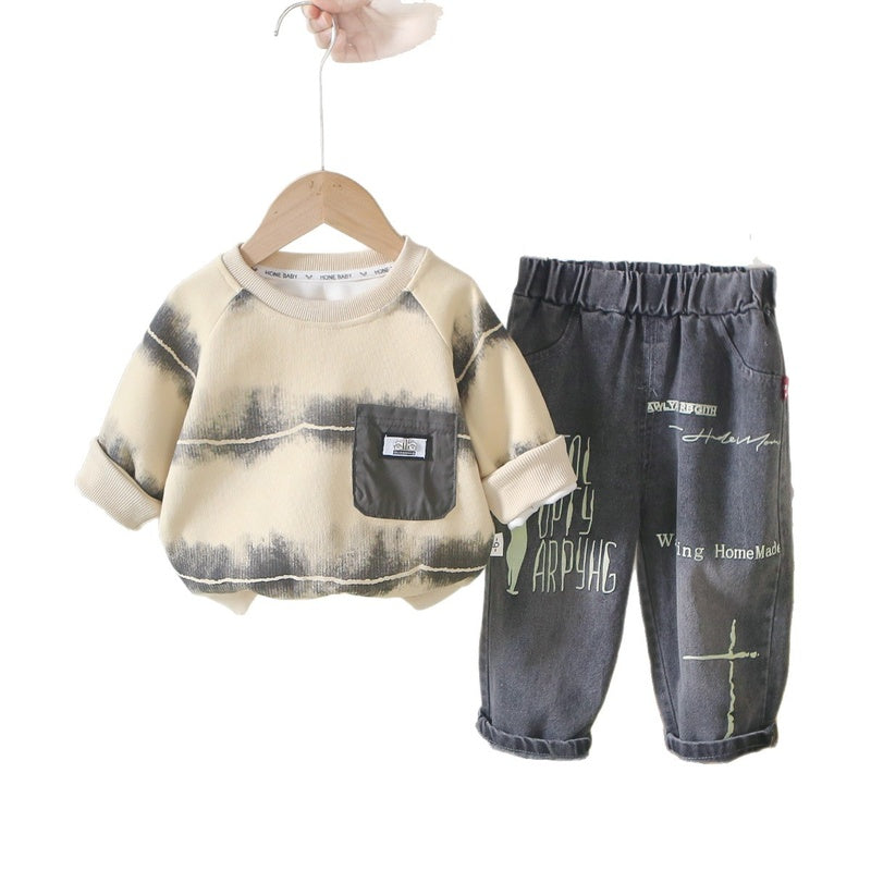 Boys' Suit 2026 New Spring and Style Children's Stylish Striped Pocket Clothes Baby Autumn Two-Piece Set Wholesale
