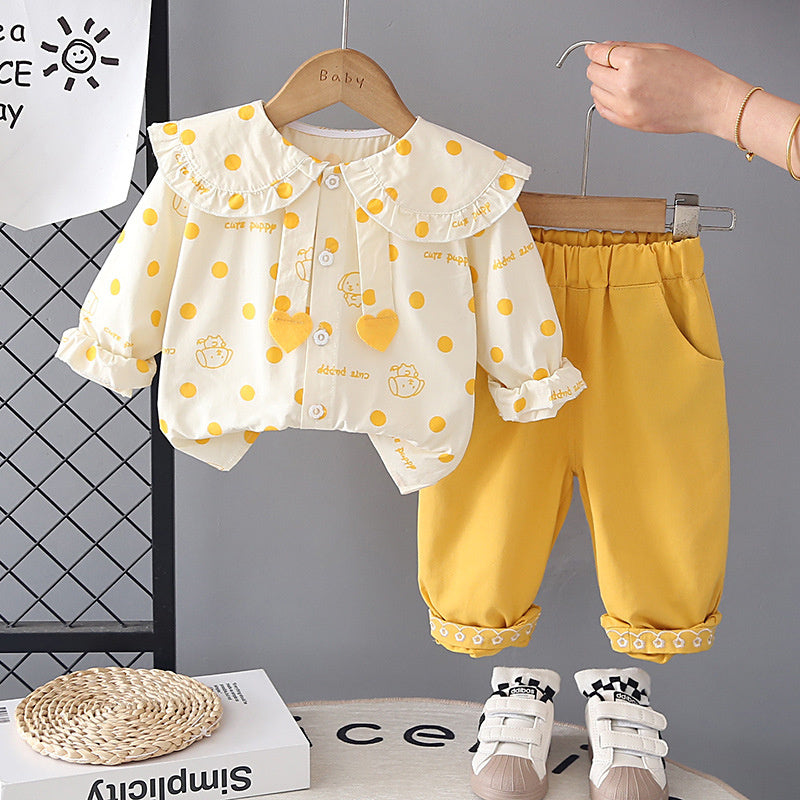 Girls' Spring Outfit 2026 New Fashionable Clothing, Children's Pants, Stylish Puppy Shirt Two-Piece Set for Baby Girls