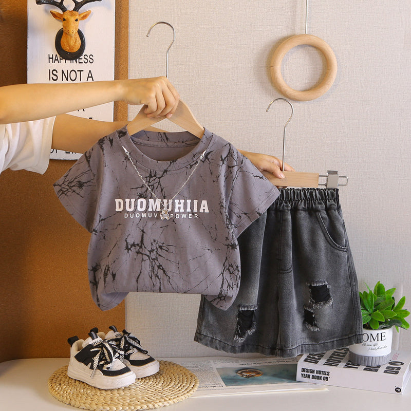 Boys' Short-Sleeve Suit Summer 2026 New Style Children's Casual Stylish Camouflage English Clothes Baby Two-Piece Set Trendy