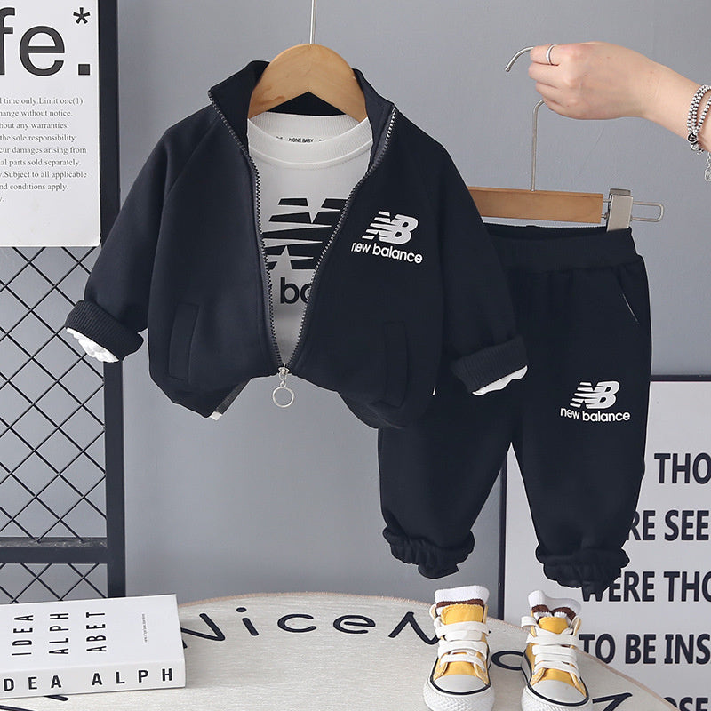 Boys' Outfit Set 2026 New Spring Autumn Clothes for Infants and Toddlers, Stylish Letter Print Raglan Three-Piece Children's Clothing