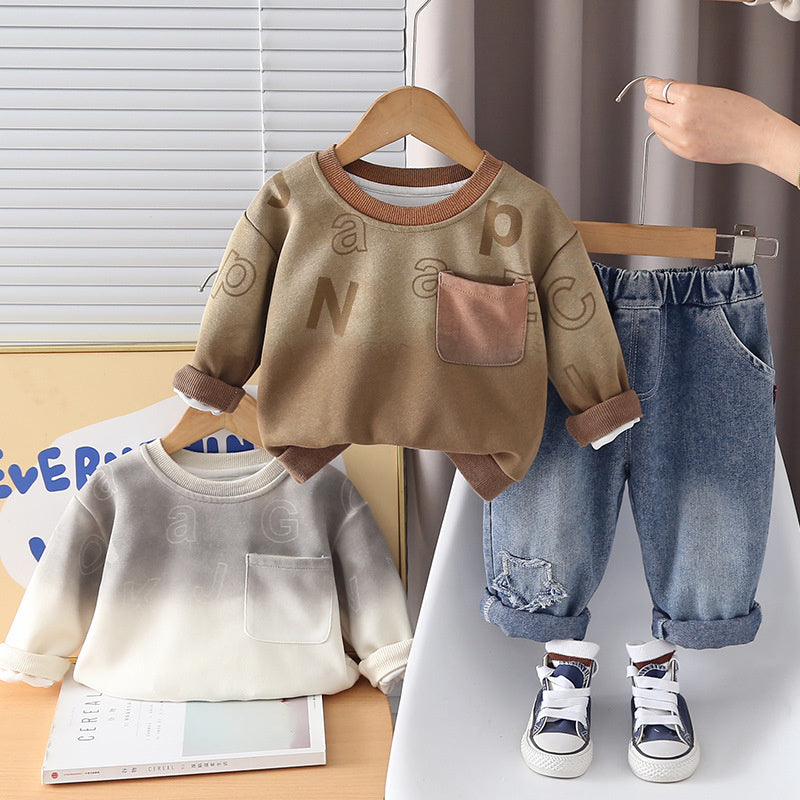 Boys' Outfit Spring and Autumn 2026 New Fashionable Children's Casual Letter Sweatshirt Two-Piece Set Trendy