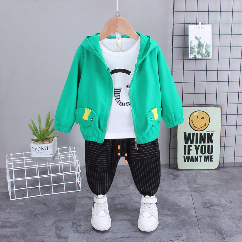 Clothing Spring Autumn Boys Korean Style Toddler and Young Children Foreign Trade Sleeve Long Pants Children's Cartoon Three-Piece Set